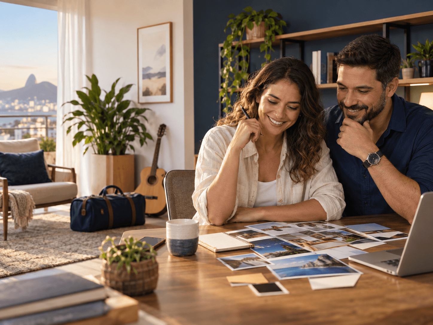 Casal planejando diferentes projetos pessoais